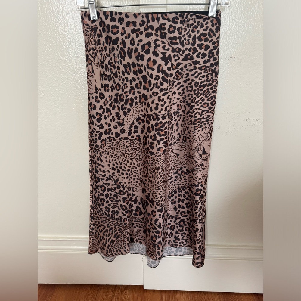 Aqua Midi Skirt in Taupe Leopard Print